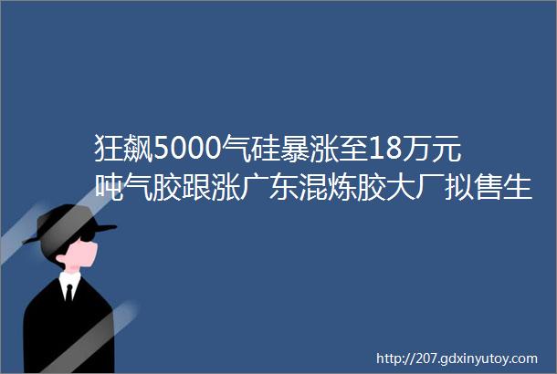 狂飙5000气硅暴涨至18万元吨气胶跟涨广东混炼胶大厂拟售生胶巨头争抢成交价或过亿